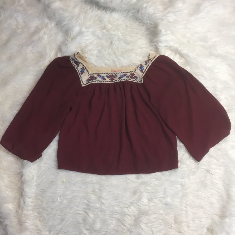 Anthropologie Flying Tomato Flowy Crop Top Blouse Embroidered Floral Size XS